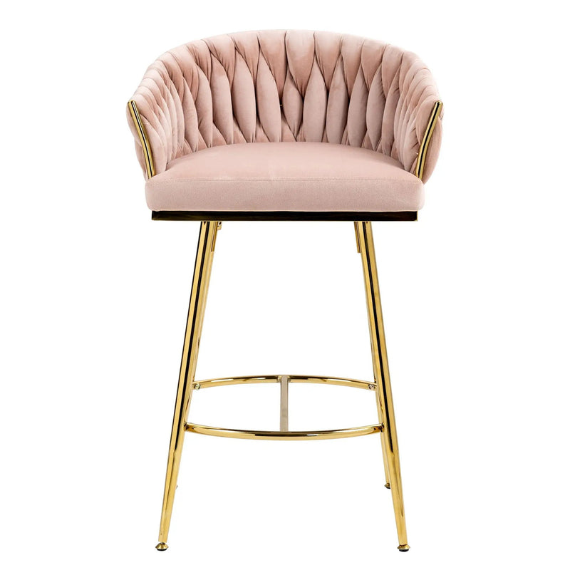 Counter Height Bar Stools Kitchen Island Counter Bar Stool With Hand - Wave Back, Golden Chromed Base And Footrest (Set of 2) - Pink by HouseOfZazla