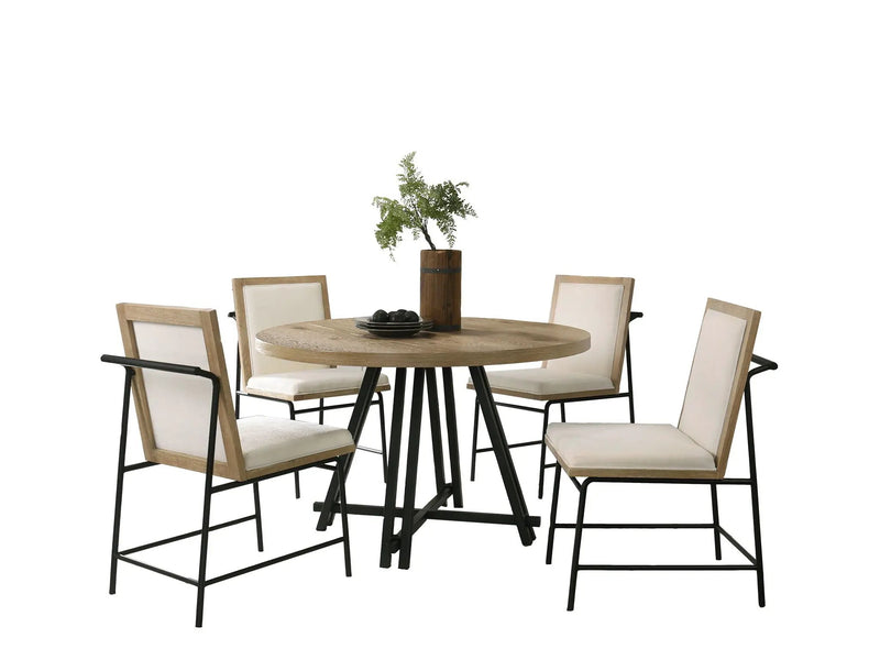 Tate - Round Dining Table With Cream Color Upholstered Chairs (Set of 5) - Oak Finish by HouseOfZazla