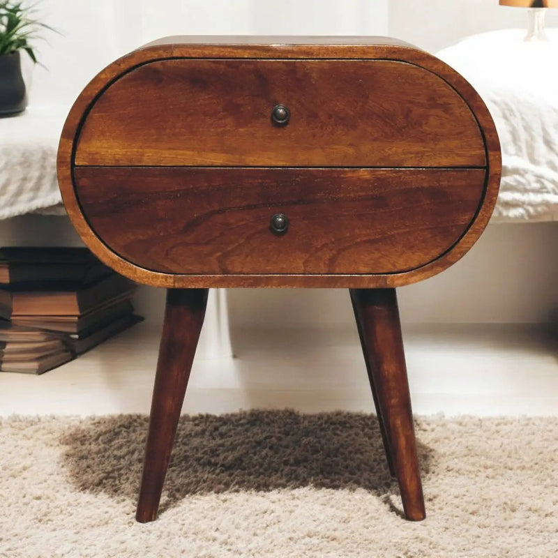 Solid Wood Large Chestnut Circular Bedside Table by HouseOfZazla