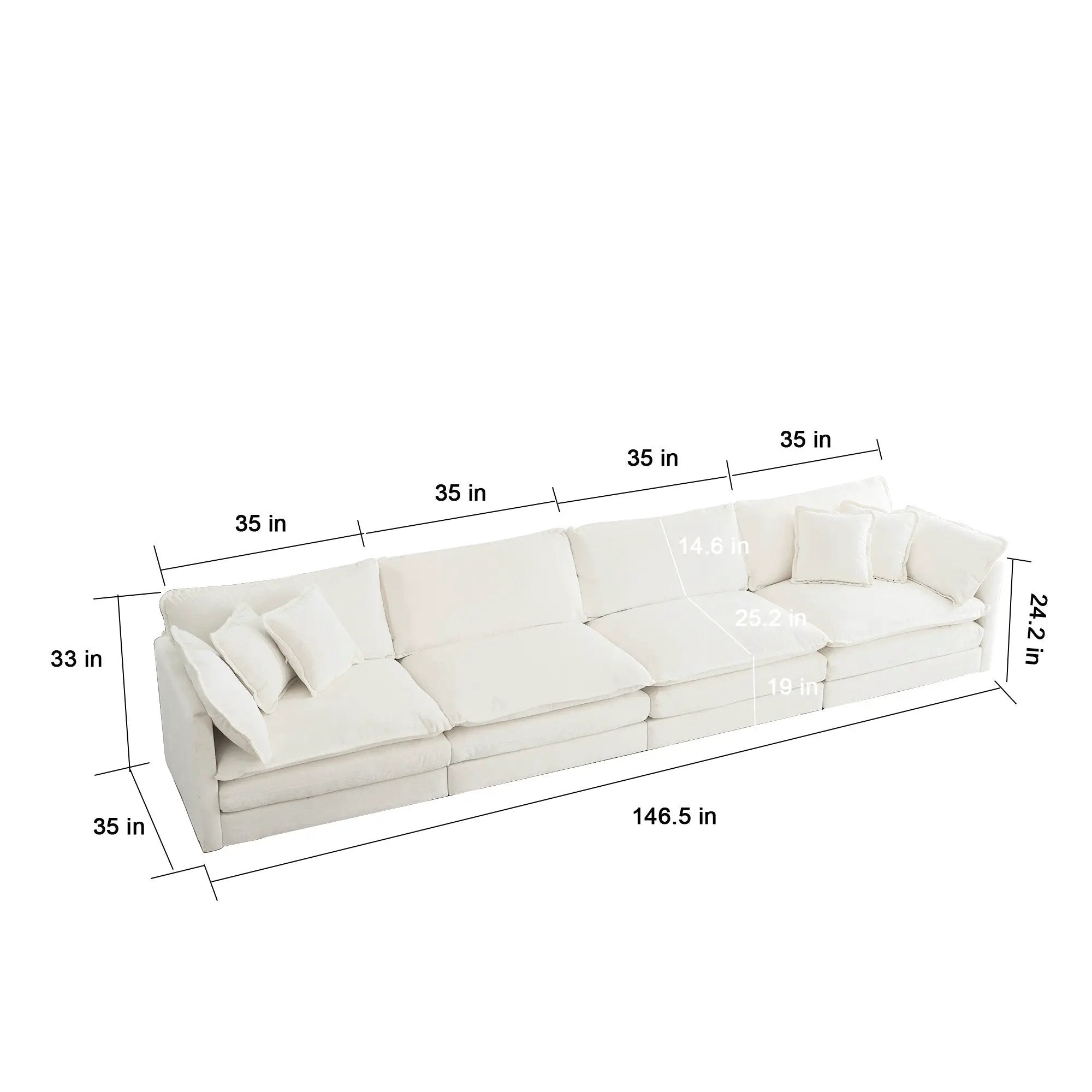 Modular Sectional Sofa for Living Room, U Shaped Couch 5 Seater Convertible with Ottoman by HouseOfZazla