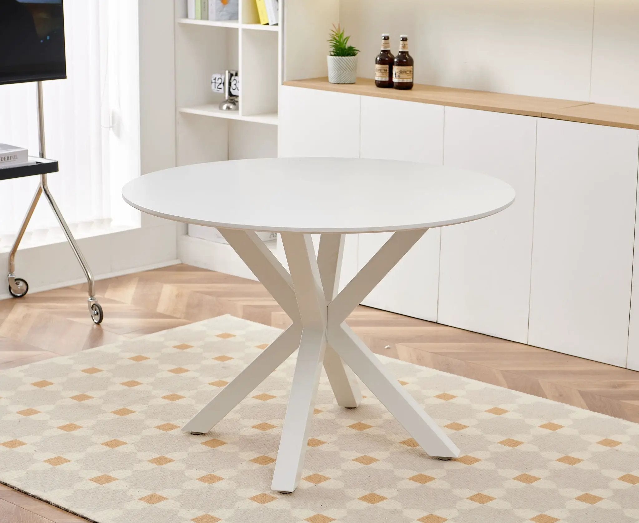 Table Mid-Century Dining Table For 4 - 6 People With Round Table Top, Pedestal Dining Table, End Table Leisure Coffee Table, Cross Leg by Unique Piece Furniture