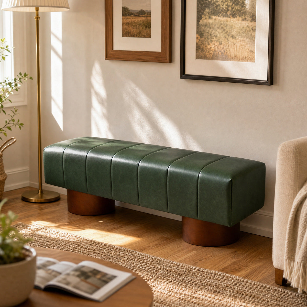 Green PU Upholstered Indoor Dining Bench