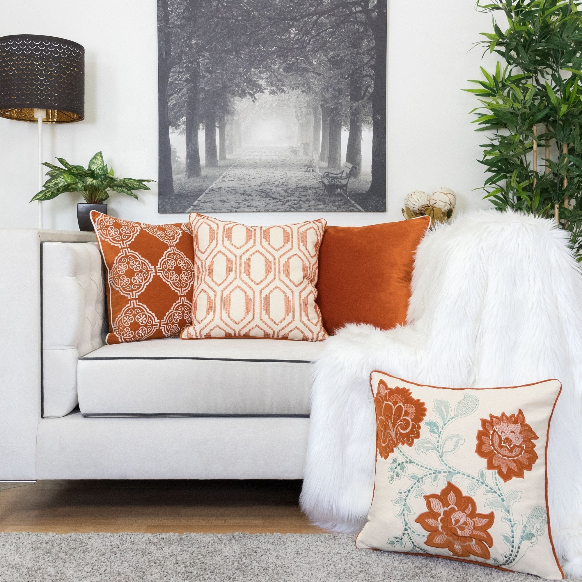 Geometric Embroidered Cotton Throw Pillow by HouseOfZazla