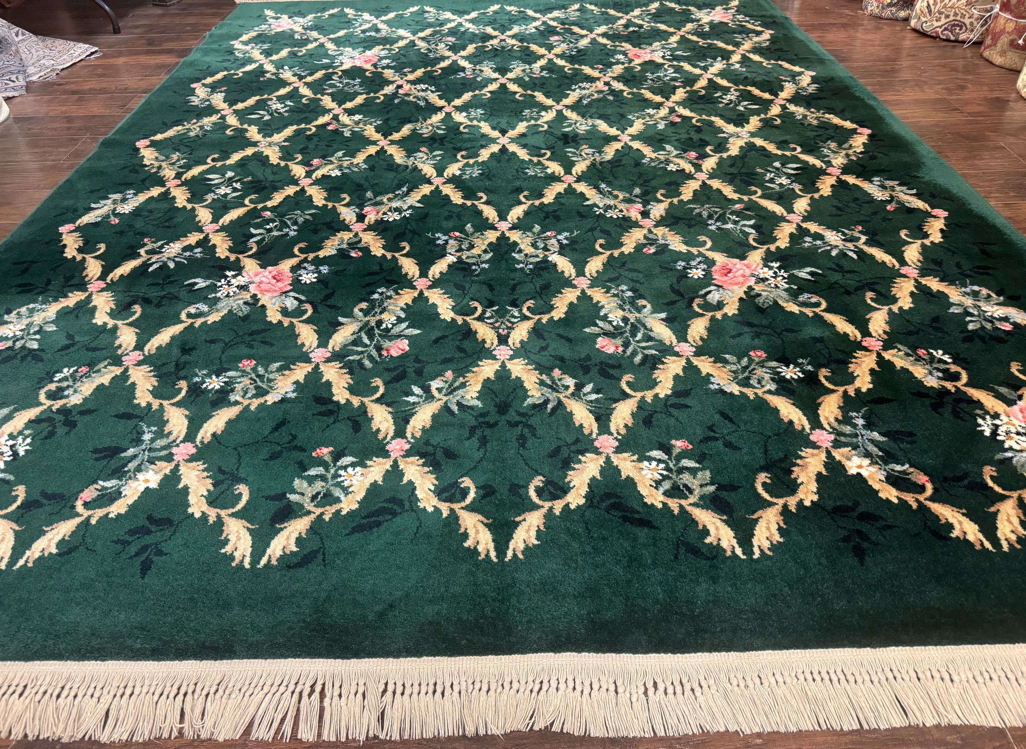 Karastan Garden of Eden Rug 8.8 x 11.8, Green Savonnerie 509/1733, Wool by Jewel Rugs