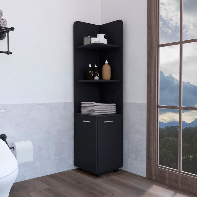 Corner Cabinet Tall With 3 Tier Shelf And 2 Door - Black by HouseOfZazla