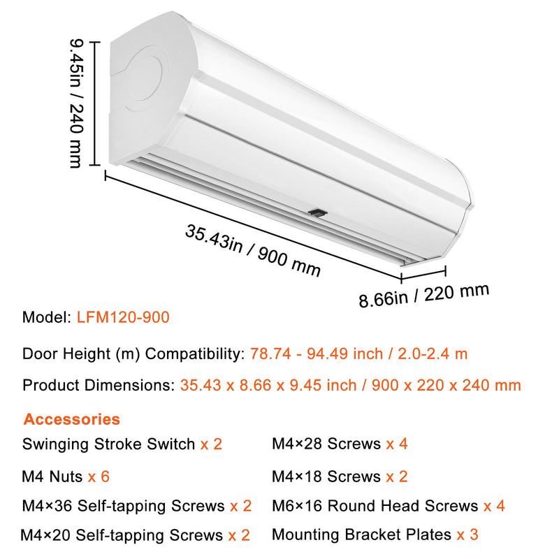 36" Commercial Indoor Air Curtain Super Power 2 Speeds 900CFM by HouseOfZazla