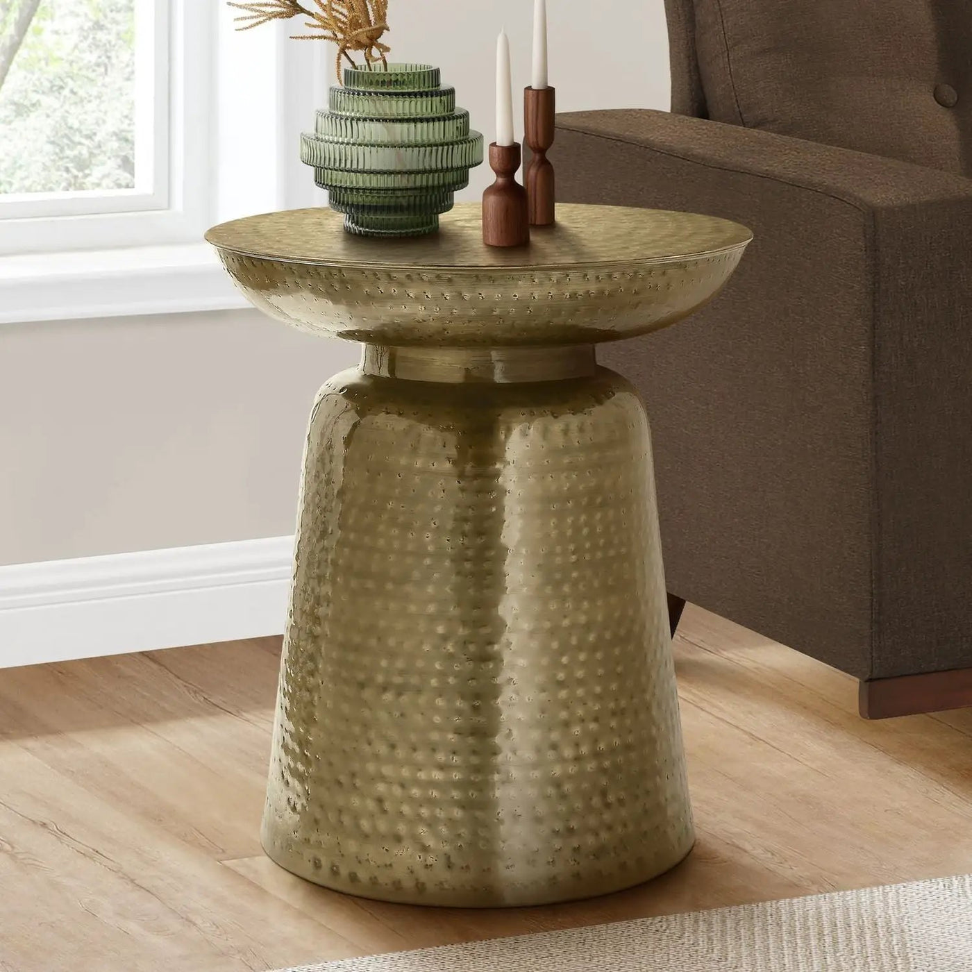 Drum Accent Side Table, Hammered Texture by Unique Piece Furniture