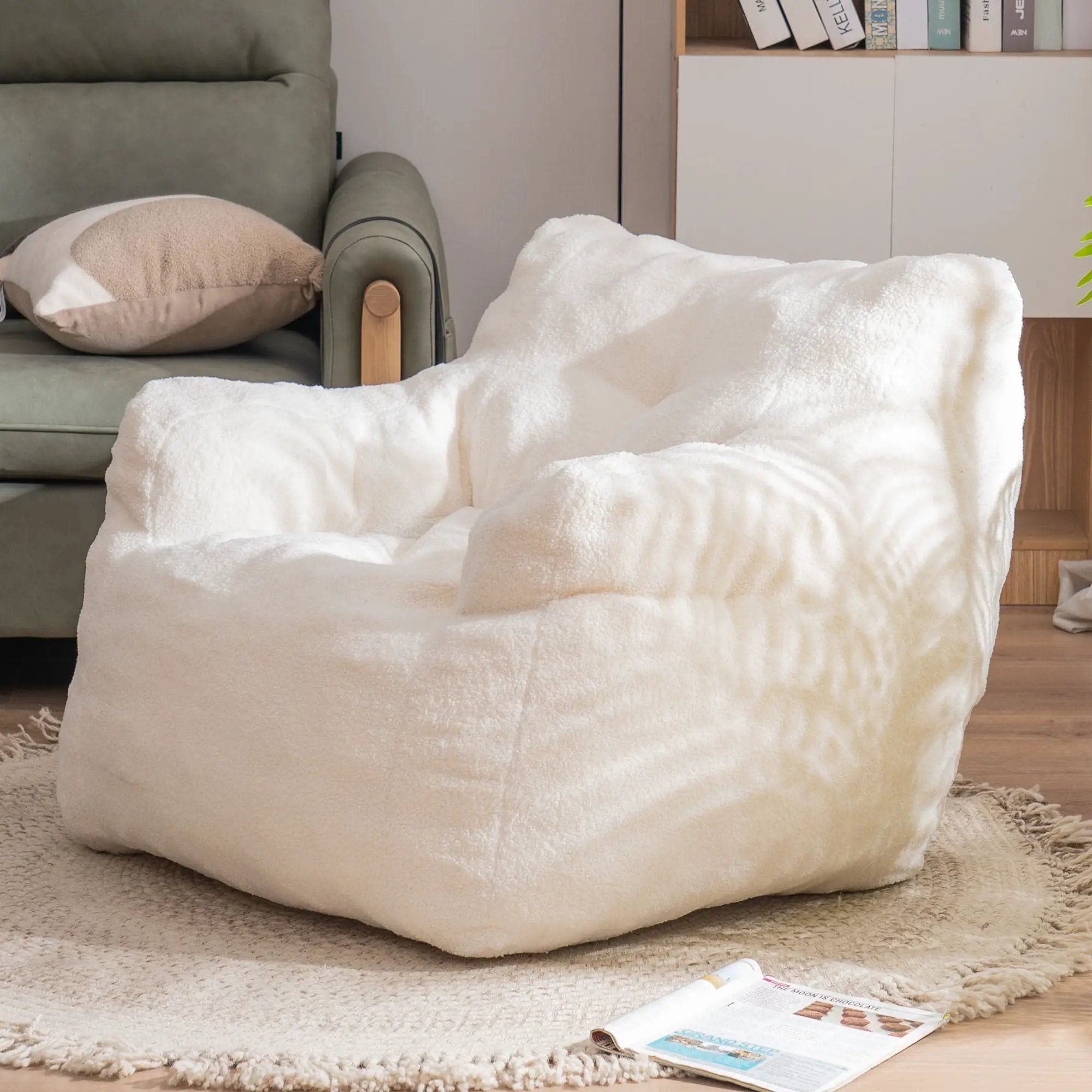 Soft Teddy Fabric Tufted Foam Bean Bag Chair With Teddy Fabric by Unique Piece Furniture