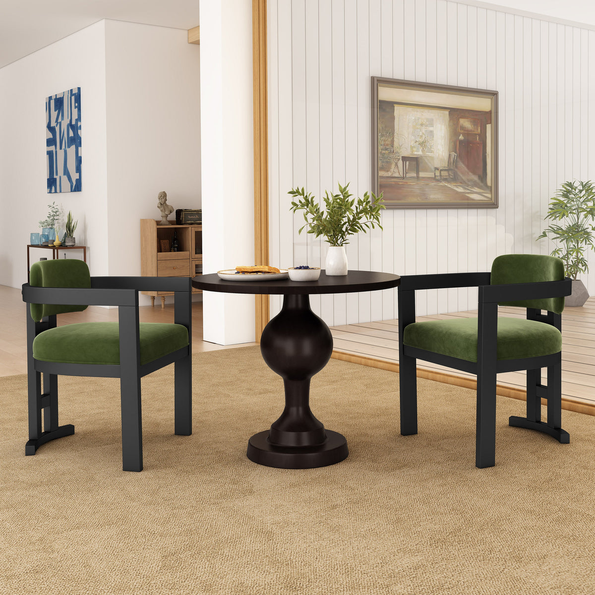 Indoor Upholstered Wood Dining Chair Set of 2 - Yellow Walnut, photo 2 of 10