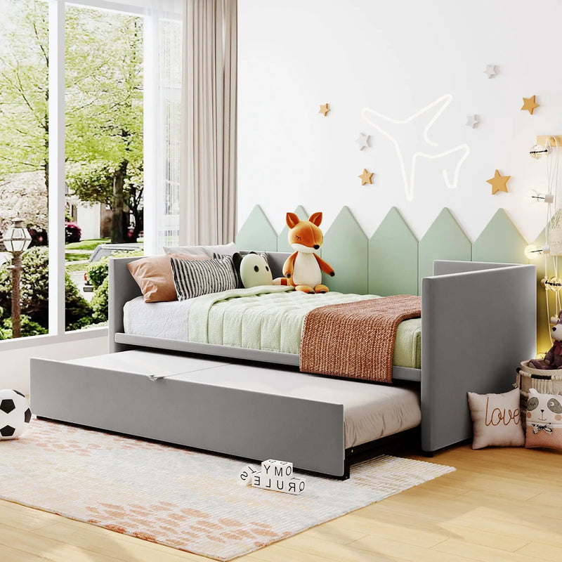 Twin Size Upholstered Daybed With Pop Up Trundle by Unique Piece Furniture