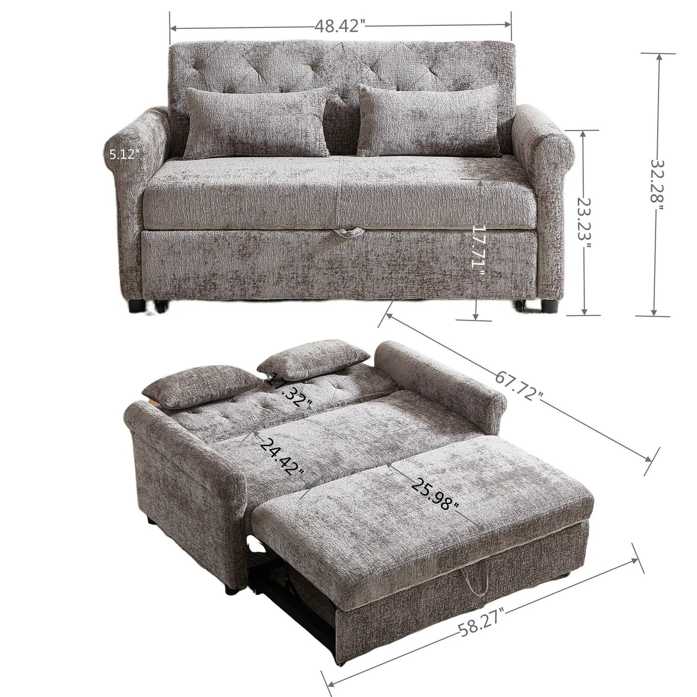 Loveseat Sofa Bed, Pull - Out Couch Sleeper & 2 Pillows by HouseOfZazla