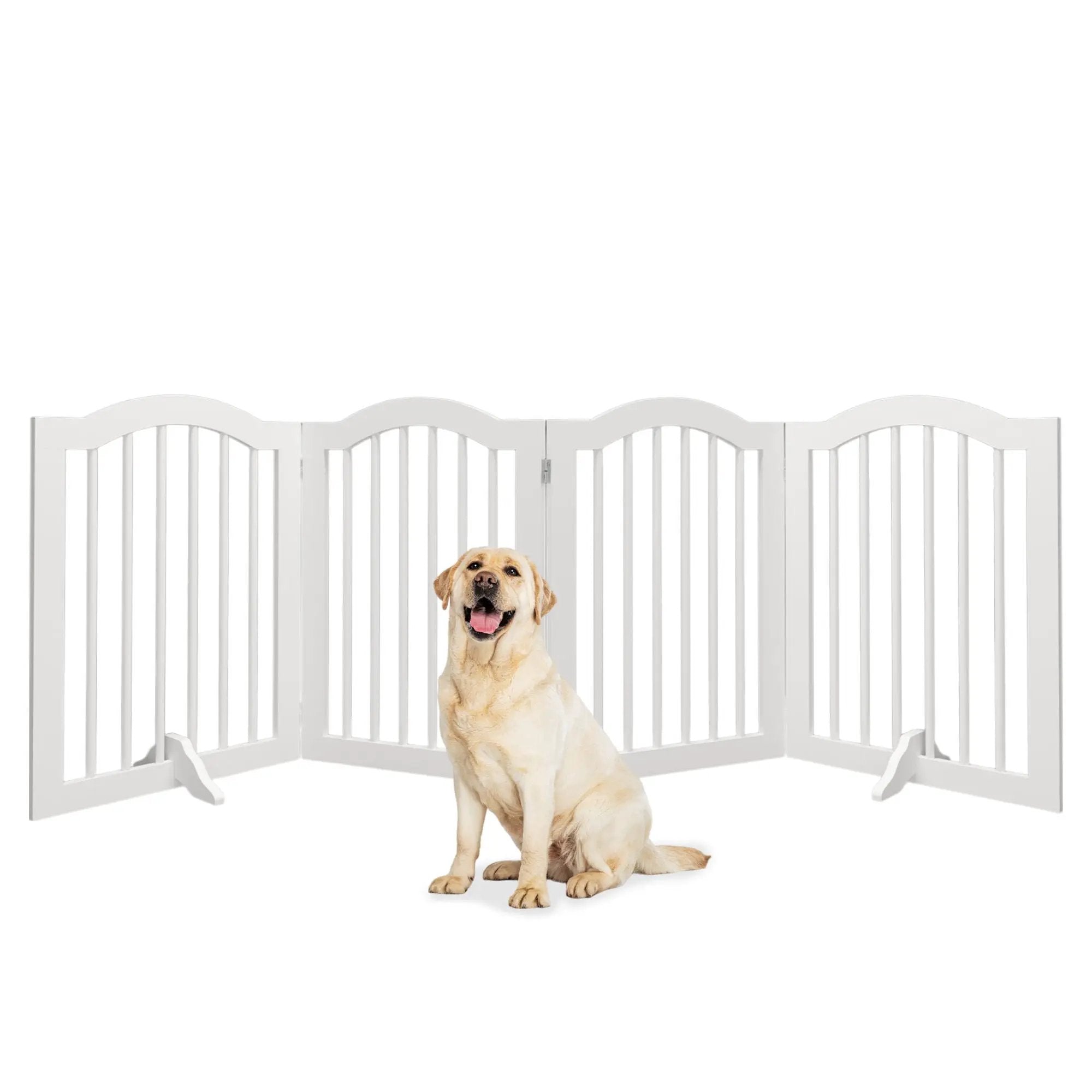 4 Panel Freestanding Pet Gate With Foldable Design And Support Feet - White by HouseOfZazla