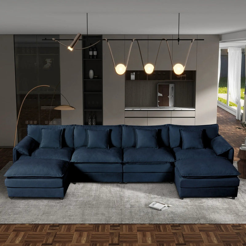Modern Comfy Deep Seat Modular Sectional Sofa Cloud Couch With Ottoman by Unique Piece Furniture