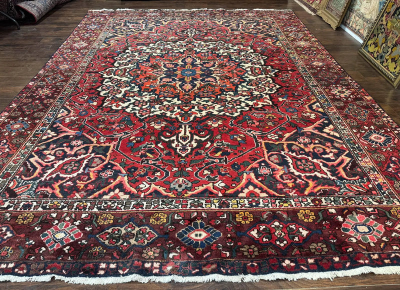 Rare Persian Bakhtiari Rug 10x13, Red, Semi Antique, Large Persian Carpet, Handmade by Jewel Rugs