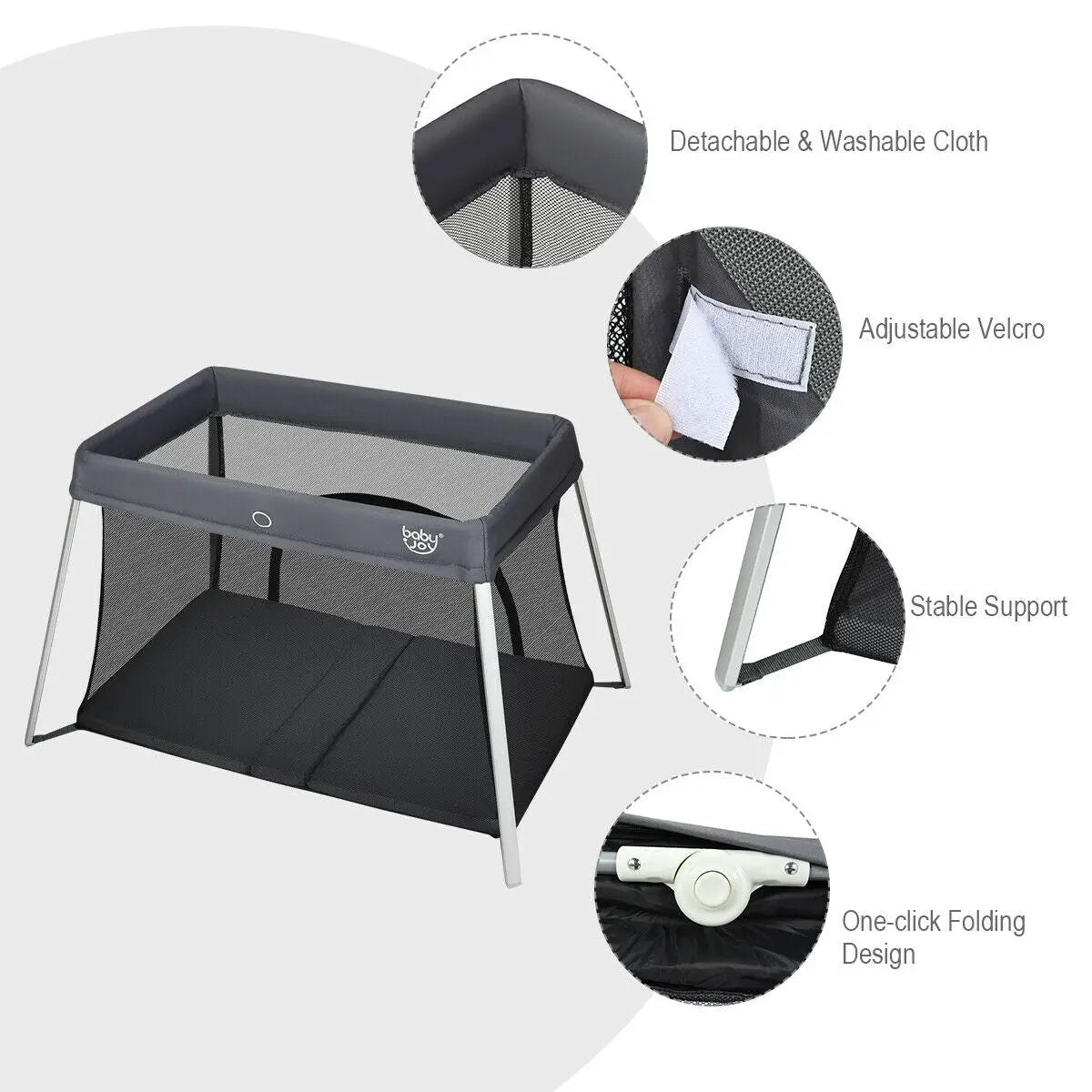 Lightweight Foldable Baby Playpen w/ Carry Bag-Dark Gray by DirectDeals
