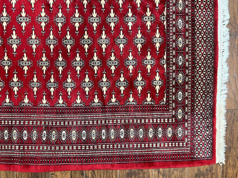Pakistani Turkoman Bokhara Rug 6x9, Fine Wool Vintage Hand Knotted Handmade Yamud Oriental Carpet 6 x 9, Red Turkoman Rug, Tribal Rug by Jewel Rugs