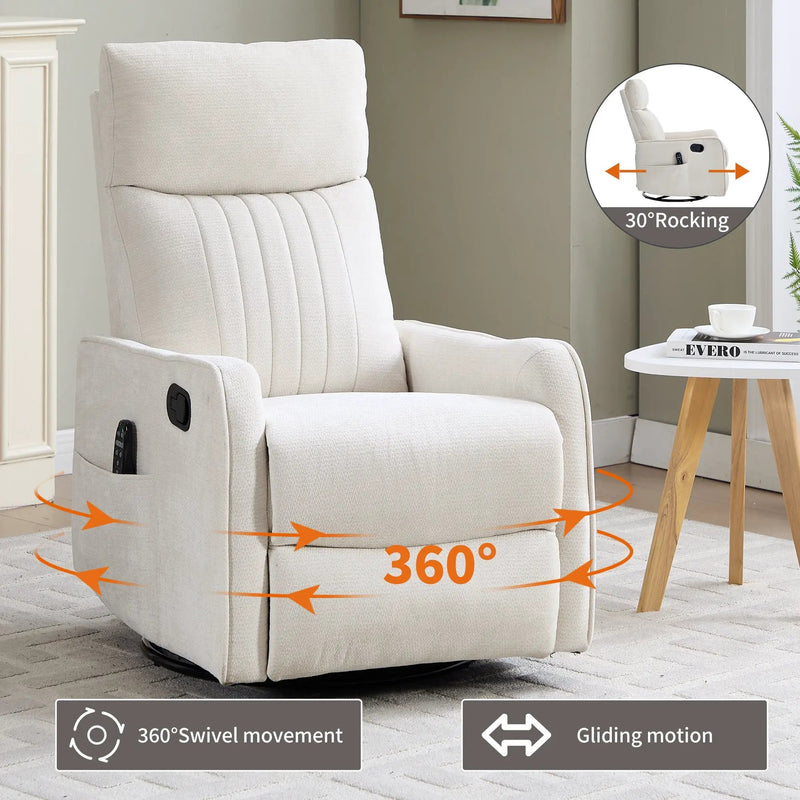 Beige Heat Massage Manual Recliner Chair with Rocker and Swivel by HouseOfZazla