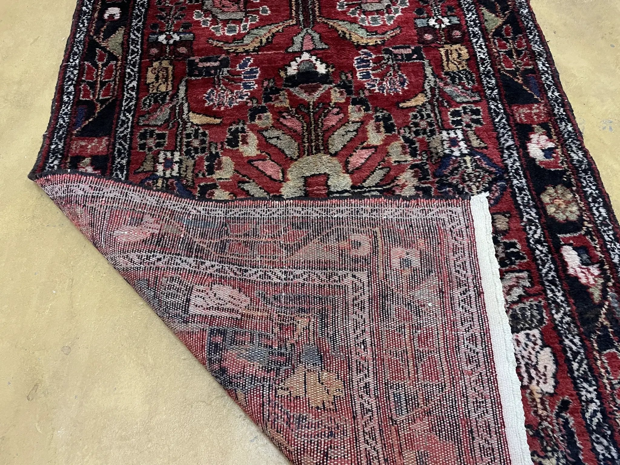 Antique Persian Hamadan Runner Rug 3.4 x 9, Red, Handmade Wool Runner by Jewel Rugs