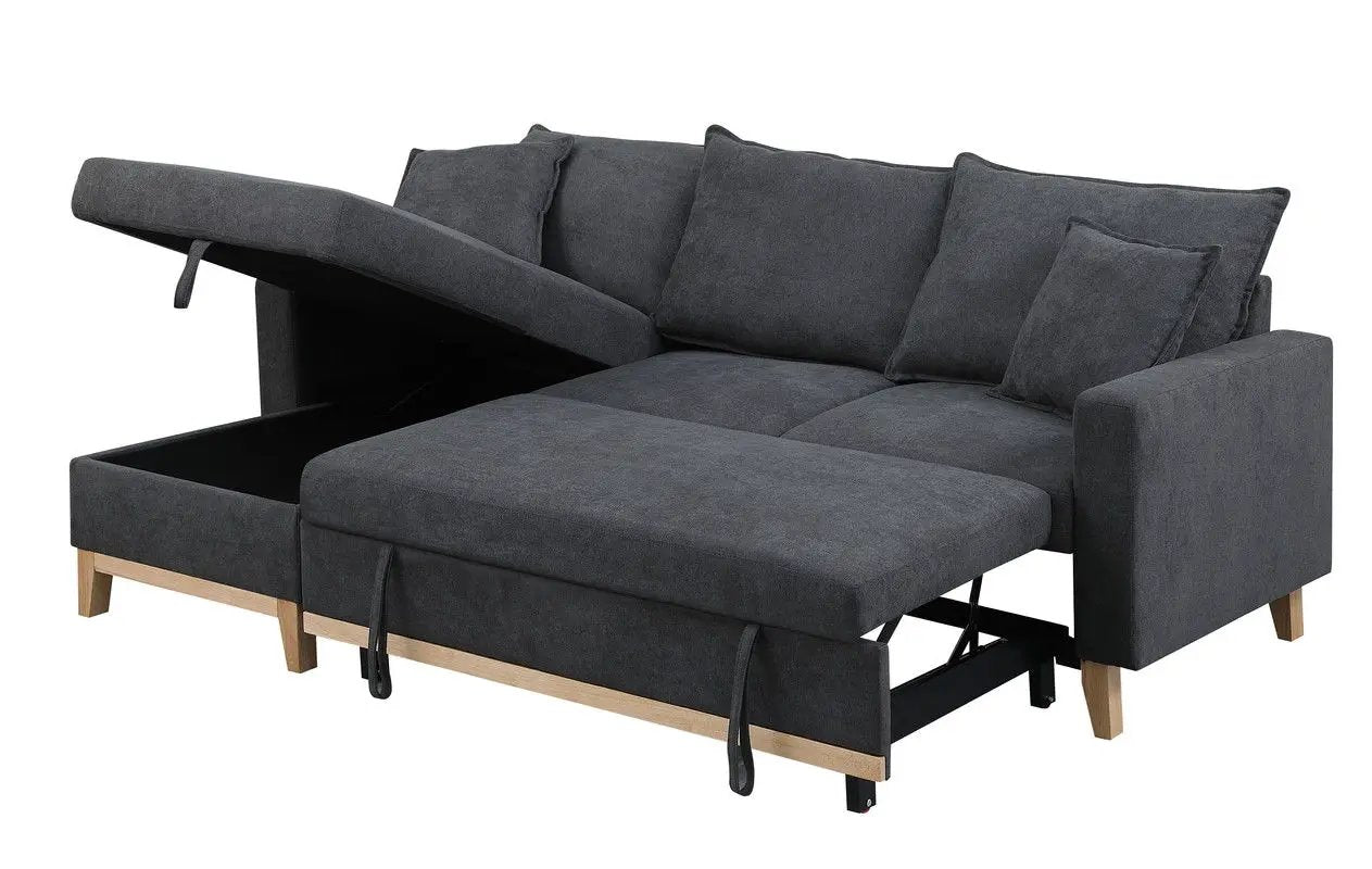 Colton - Reversible Sleeper Sectional Sofa With Storage Chaise - Dark Gray by HouseOfZazla
