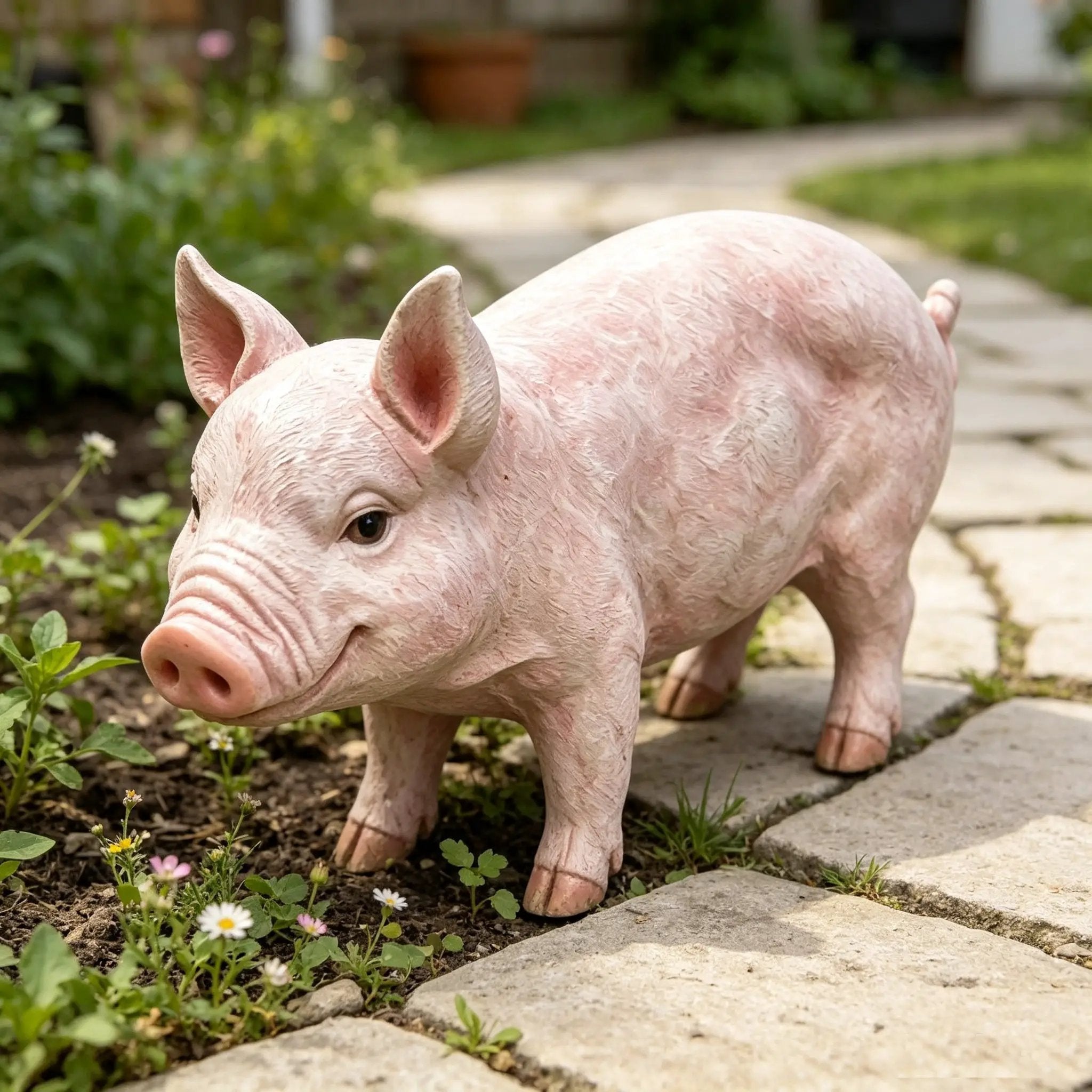Cheerful Beige Pig Garden Statue by HouseOfZazla