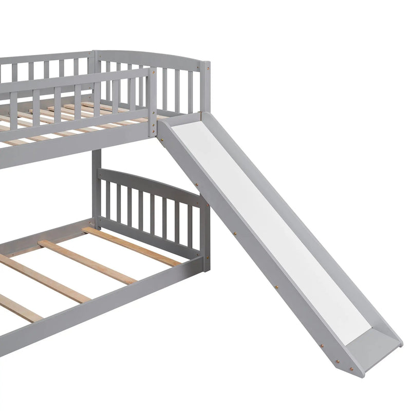 Twin Over Twin Bunk Stairway Bed With 2 Drawers And Slide - Gray by HouseOfZazla