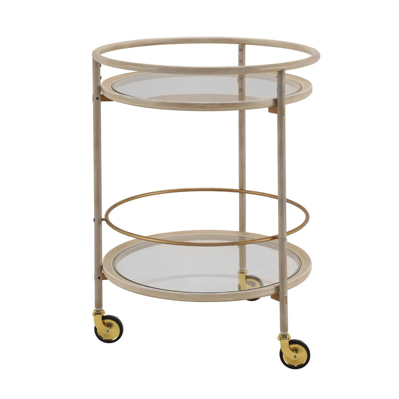 Round Bar Cart with Tempered Glass Shelves and Gold Accents by HouseOfZazla