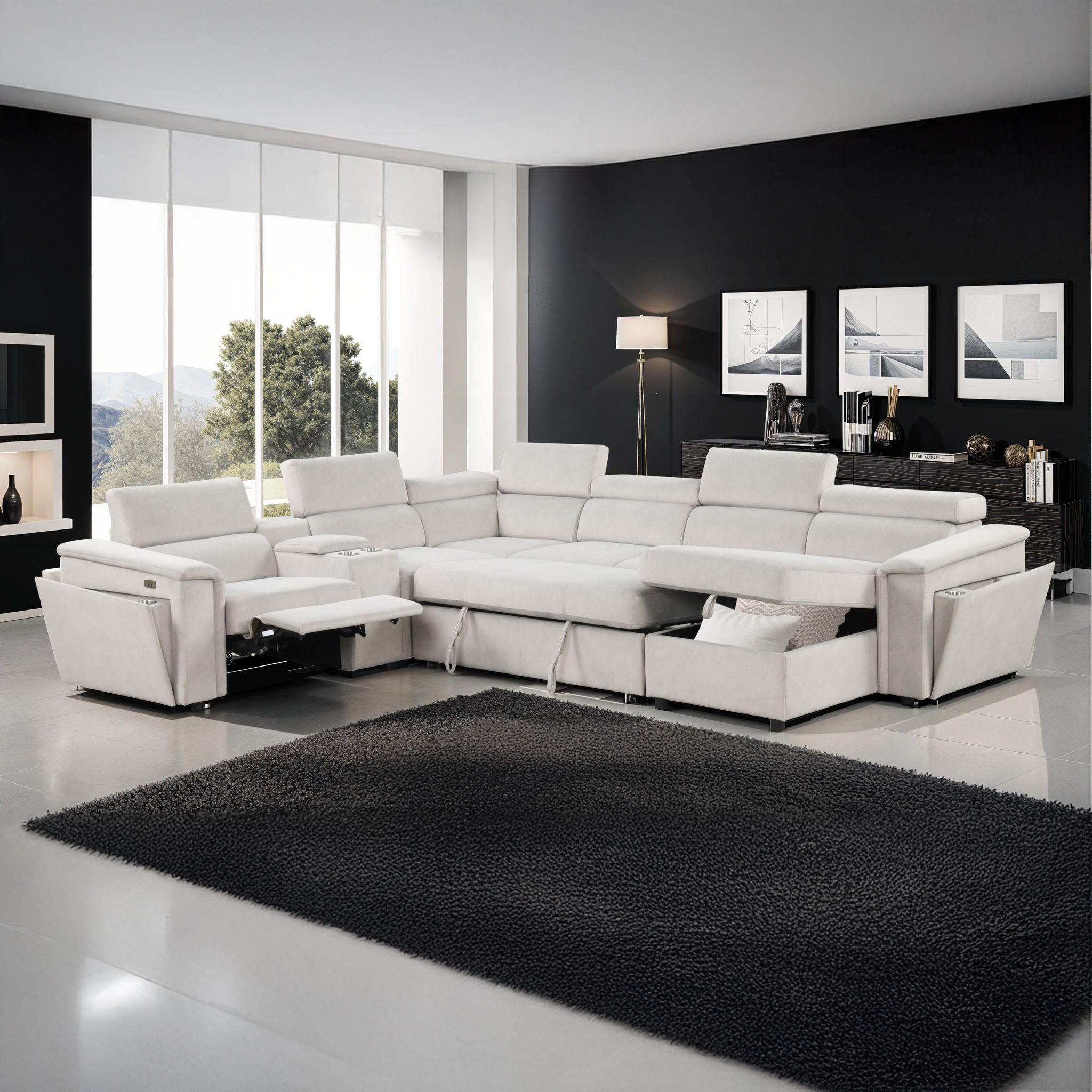 Harvey - Power Recliner Sectional Sleeper - Beige by HouseOfZazla