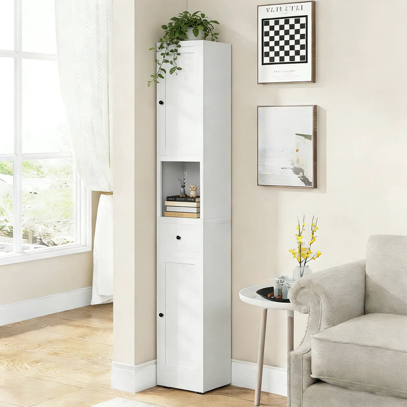 Tall Narrow Bathroom Cabinet With 5-Tier Storage, Adjustable Shelves, Freestanding - White by Unique Piece Furniture