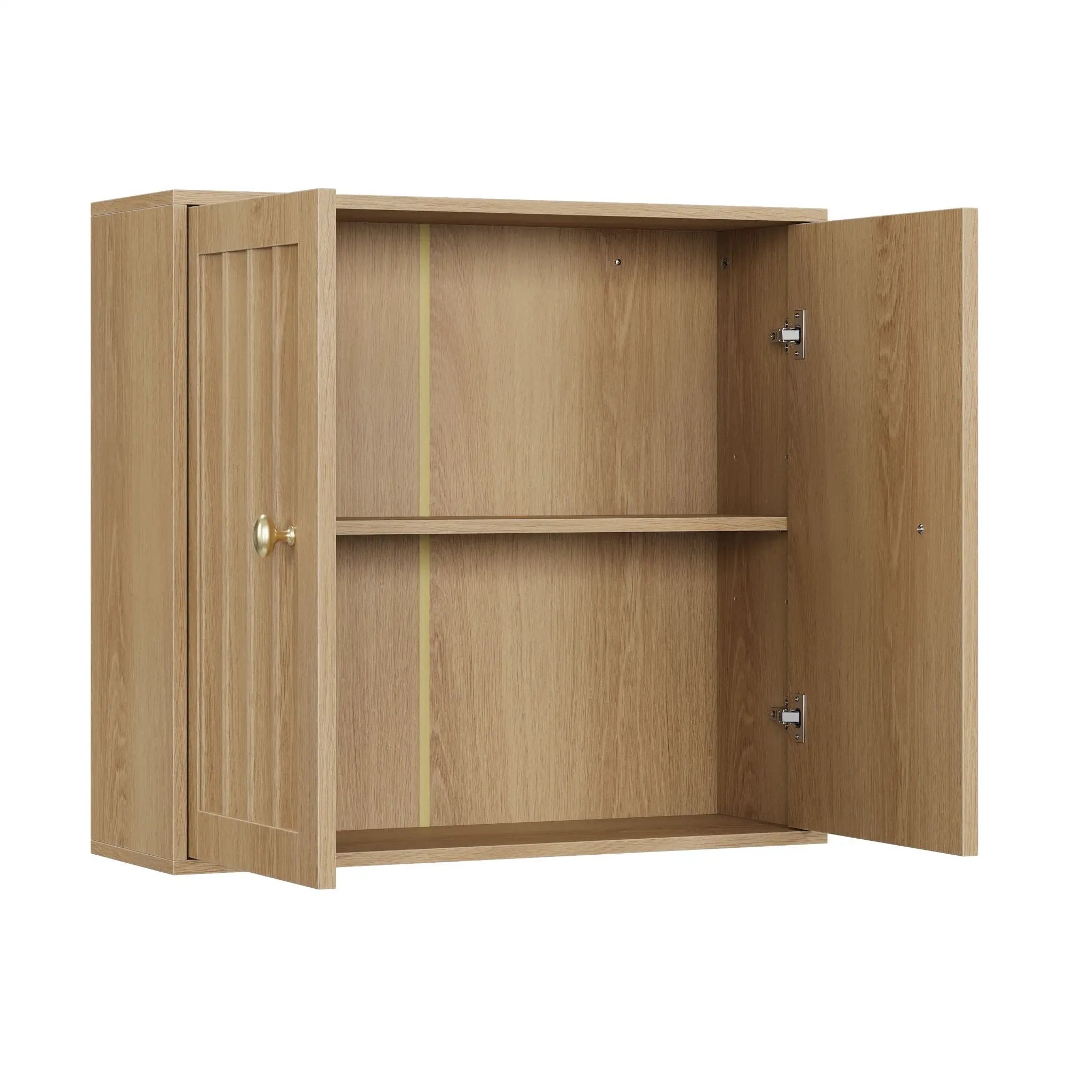Wall Mounted Bathroom Cabinet With Double Doors And Vertical Grooved Design For Bathrooms - Oak by Unique Piece Furniture