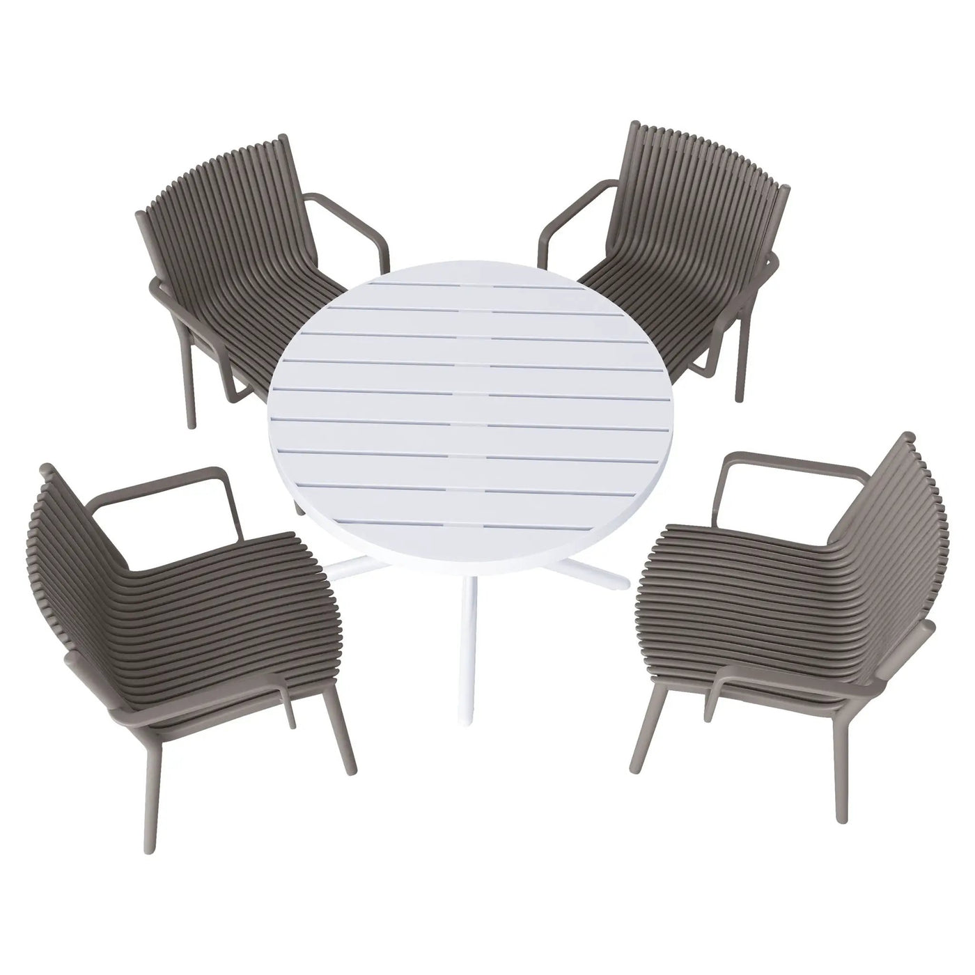 4 Modern Stackable Plastic Armchair Matched With Round Table by HouseOfZazla