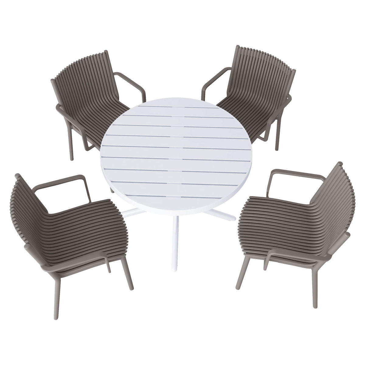 4 Modern Stackable Plastic Armchair Set with Round Table - Light Blue or Dark Gray, photo 26 of 31