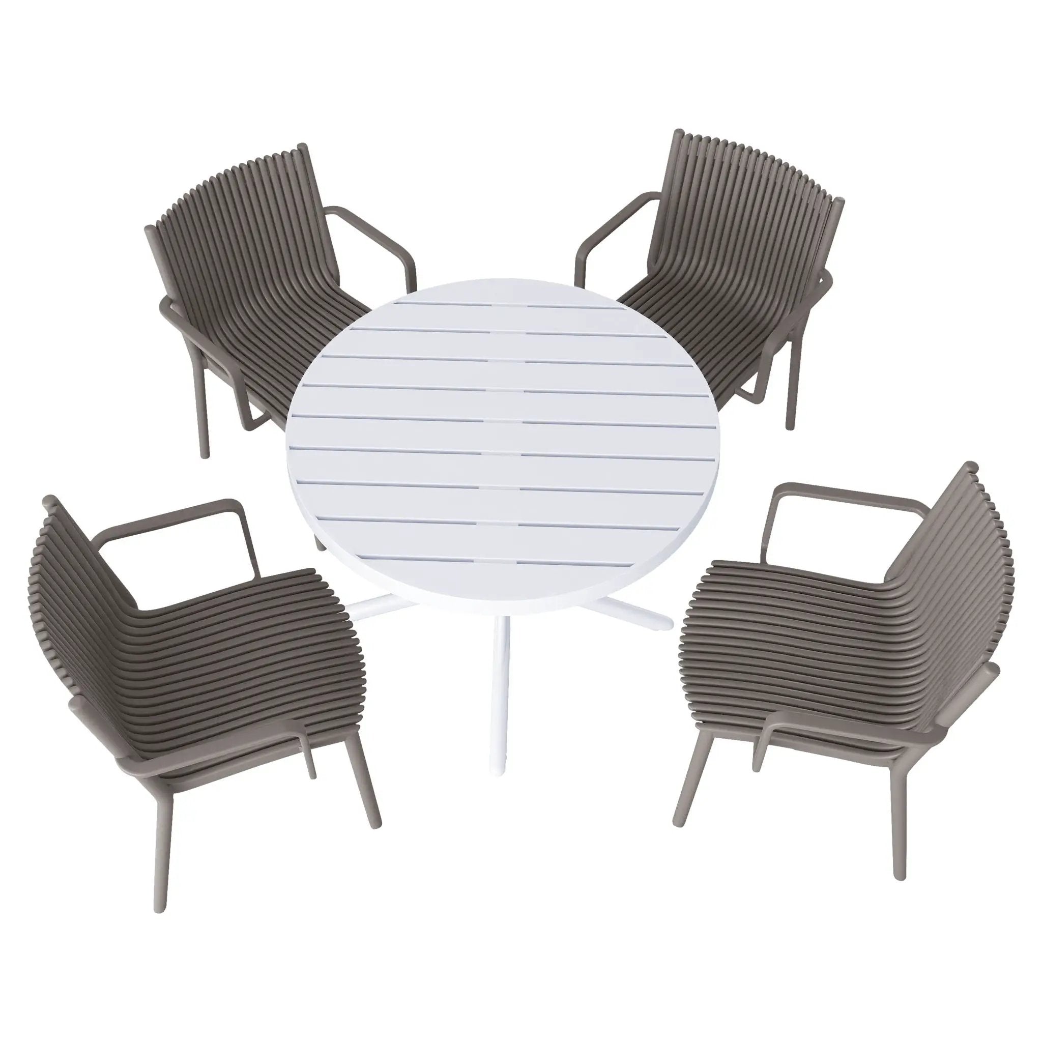 4 Modern Stackable Plastic Armchair Matched With Round Table by Unique Piece Furniture