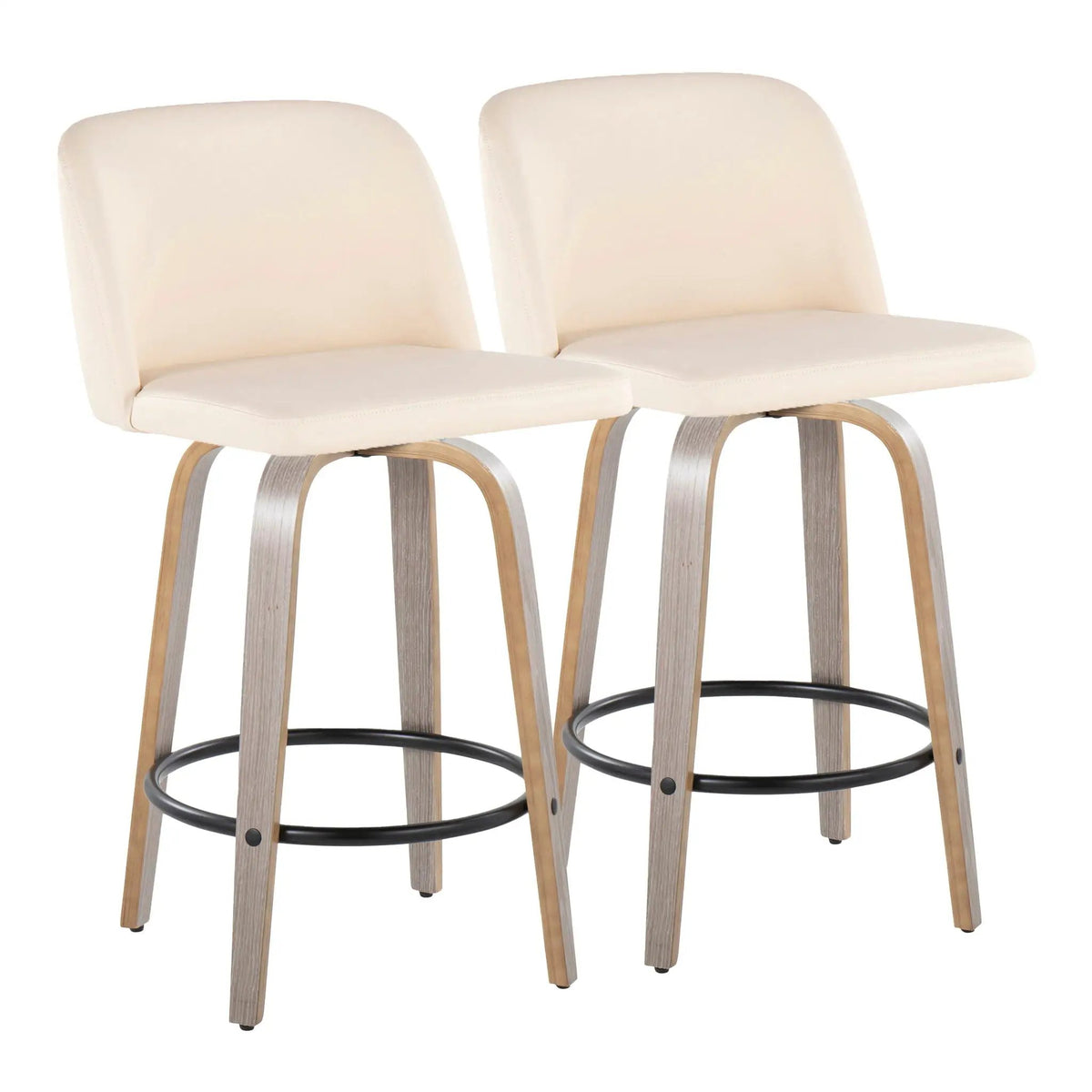 Toriano - Contemporary Fixed Height Counter Stool With Swivel & Round Footrest (Set of 2) by HouseOfZazla