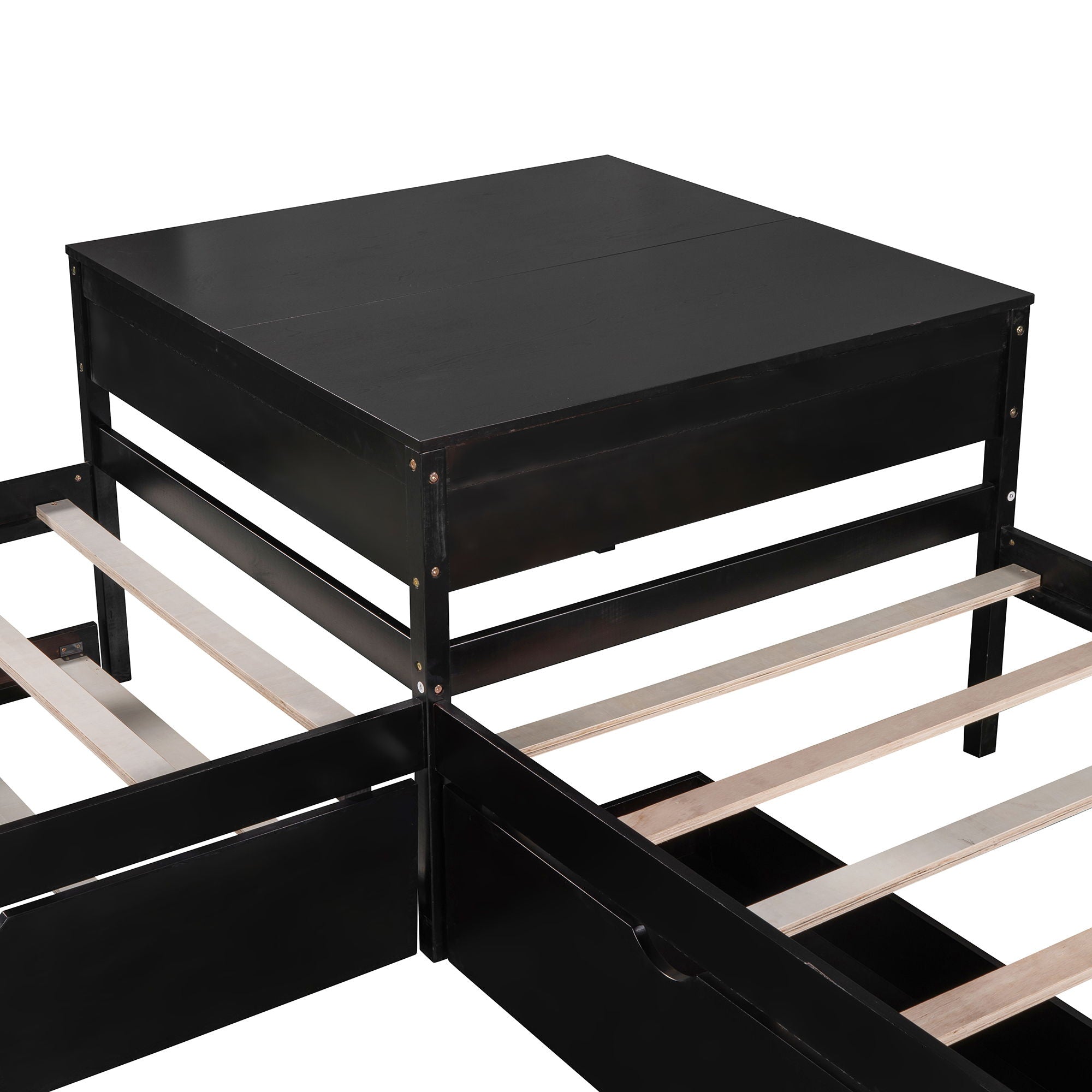 L Shaped Platform Bed With Trundle And Drawers Linked With Built In Desk by HouseOfZazla