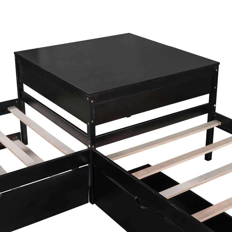 L Shaped Platform Bed With Trundle And Drawers Linked With Built In Desk by HouseOfZazla
