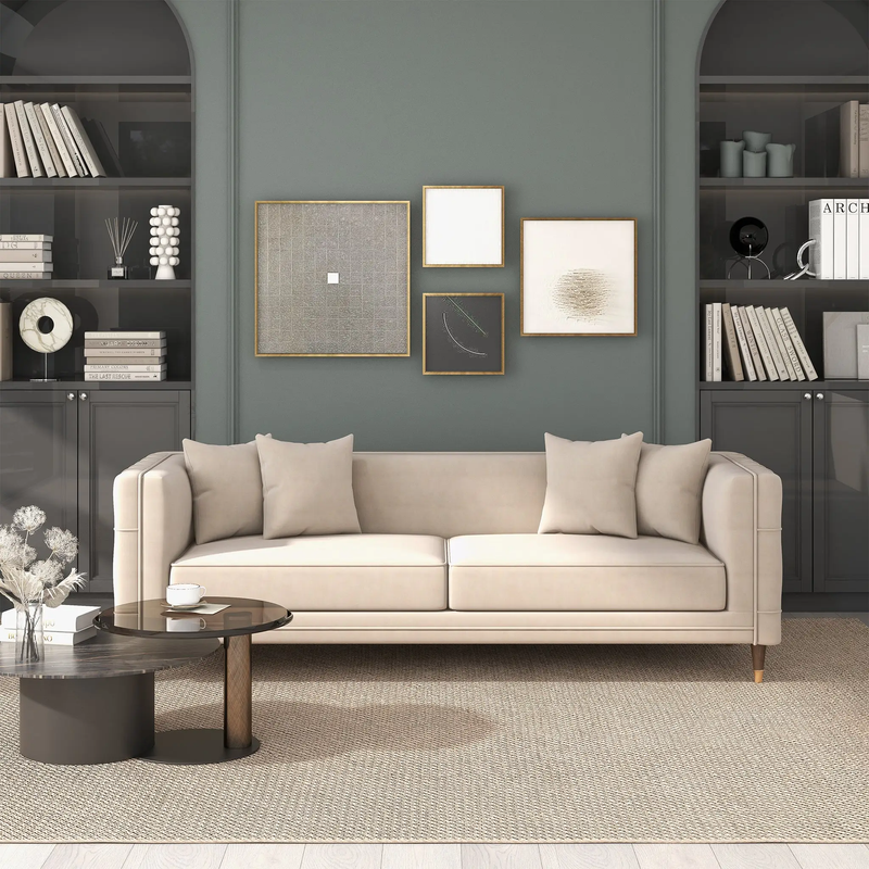 Edward Sofa (Light Cream Velvet) by HouseOfZazla