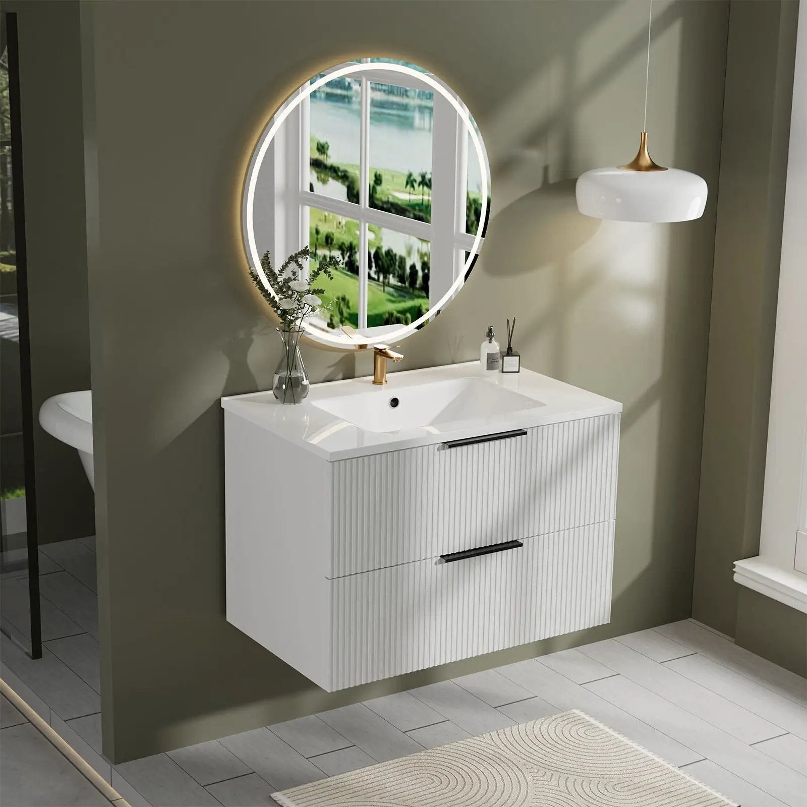 Modern Wall Mounted Floating Bathroom Vanity With Sink And Drawers