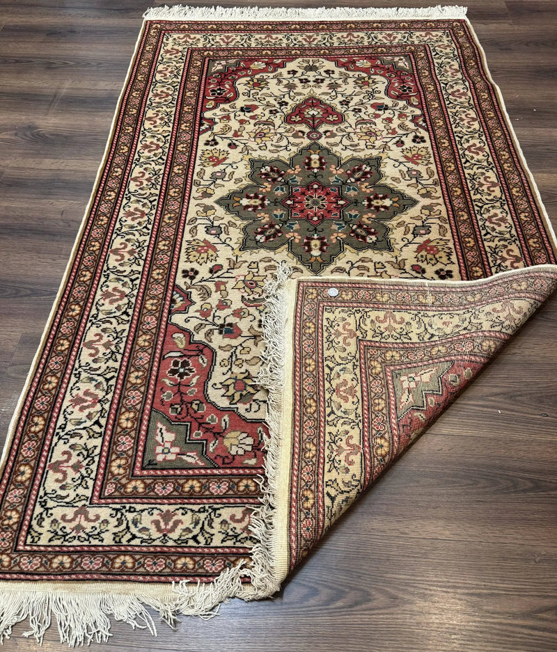 Turkish Sivas Rug 4x6, Floral Medallion, Beige Pink-Red Green, Handmade by Jewel Rugs