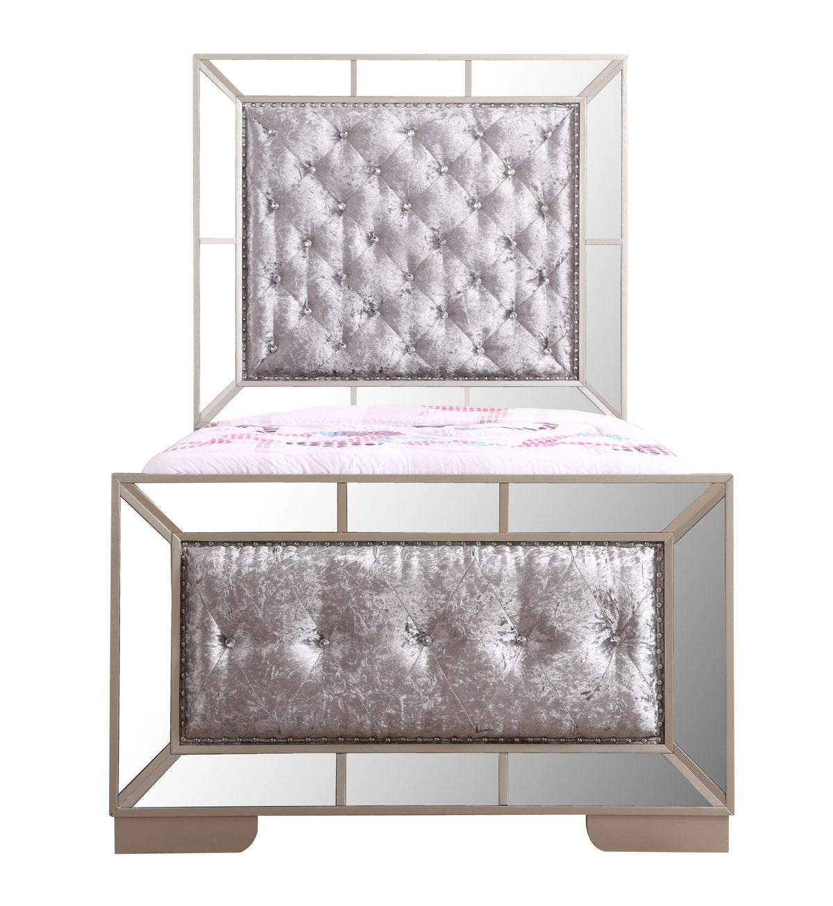 Contemporary Panel Bed with Mirrored Accents - Beige or Pearl Silver, photo 30 of 34