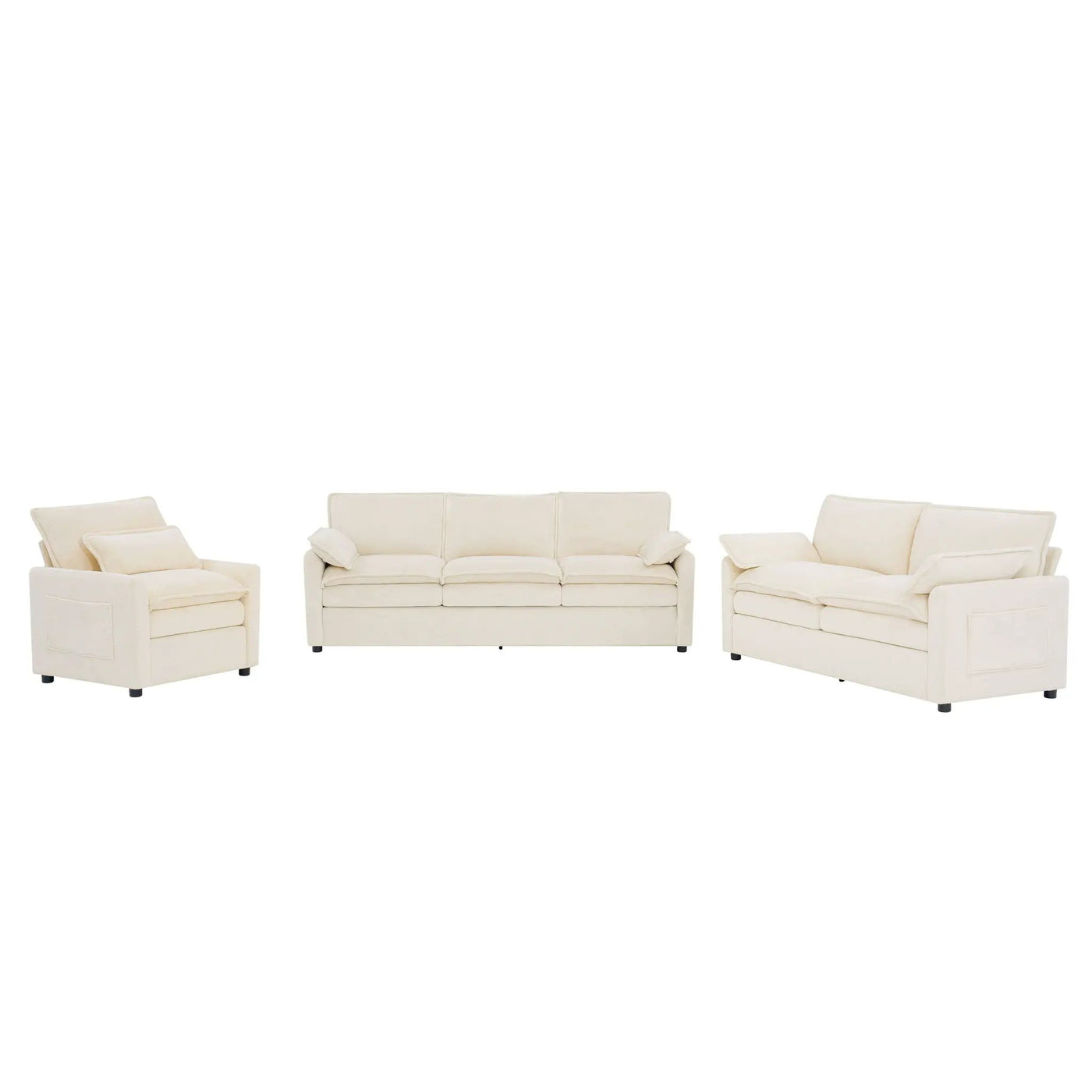 Modern Sofa Set With Double Layer Cushion And Side Storage Pockets by HouseOfZazla