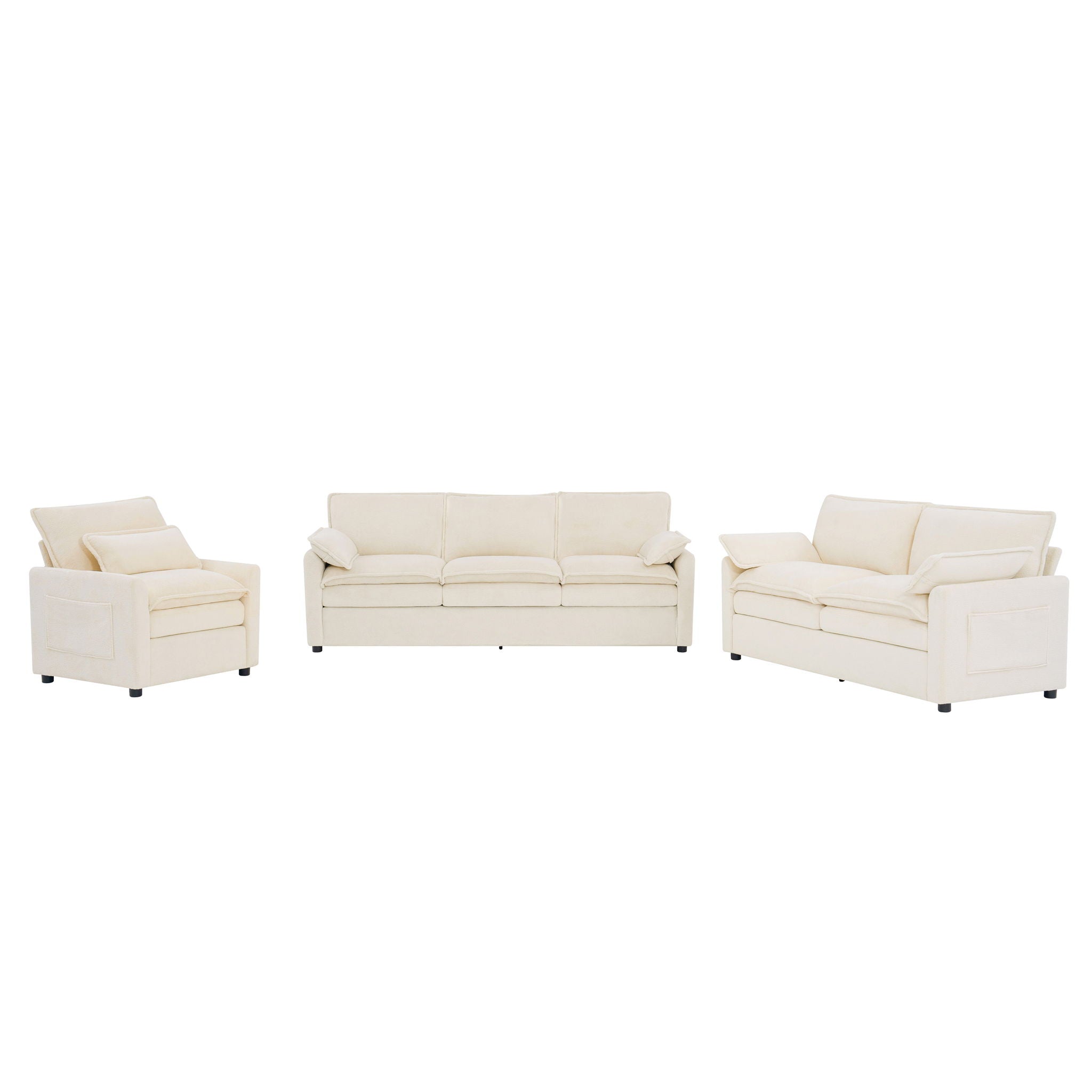 Modern Sofa Set With Double Layer Cushion And Side Storage Pockets by HouseOfZazla