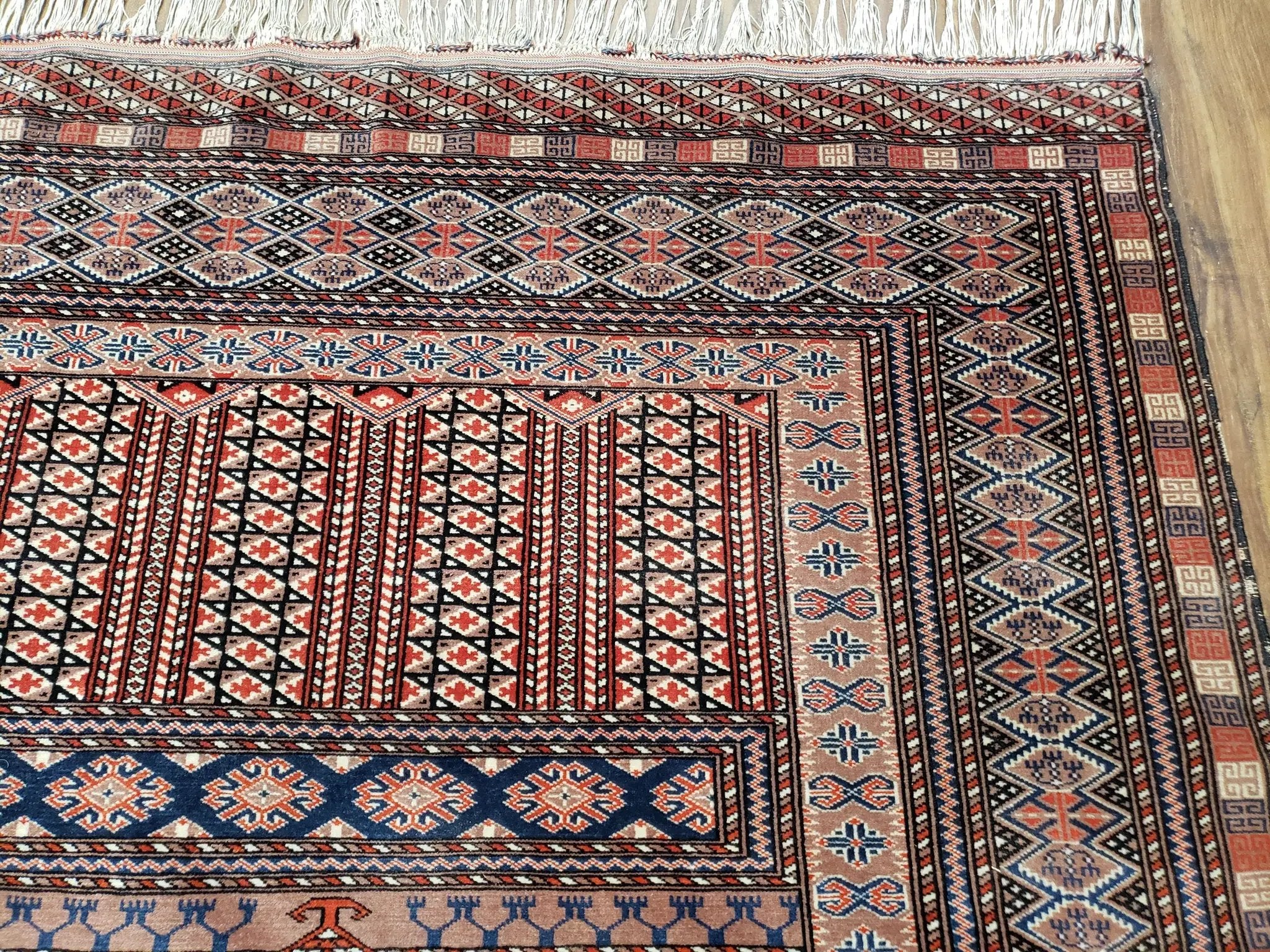 Vintage Turkoman Bokhara Rug 4x6, Four Seasons Pakistan Bukhara Turkmen Engsi Yamud Carpet, Fine Tribal Rug, Wool, Hand-Knotted, Brown, Nice by Jewel Rugs