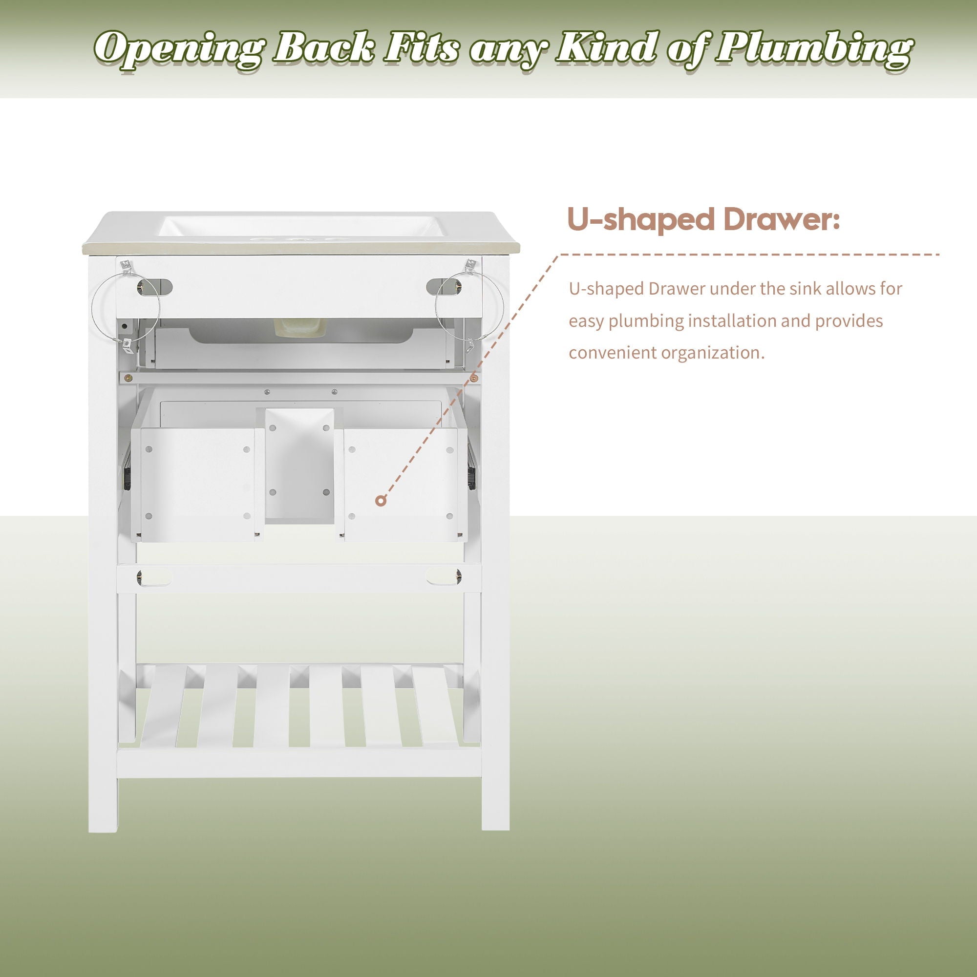 Modern Bathroom Vanity With Integrated Sink, Cabinet With 1 Deep Drawer And 1 Tip-Out Drawer by HouseOfZazla