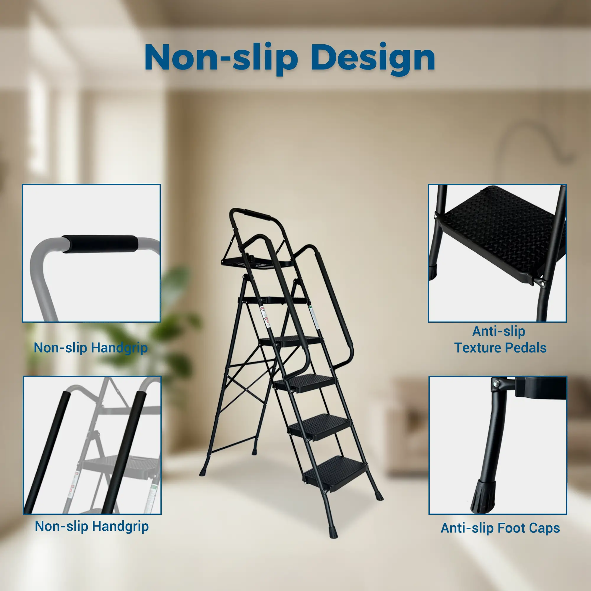 Folding Step Ladder with Wide Anti-Slip Pedal by HouseOfZazla