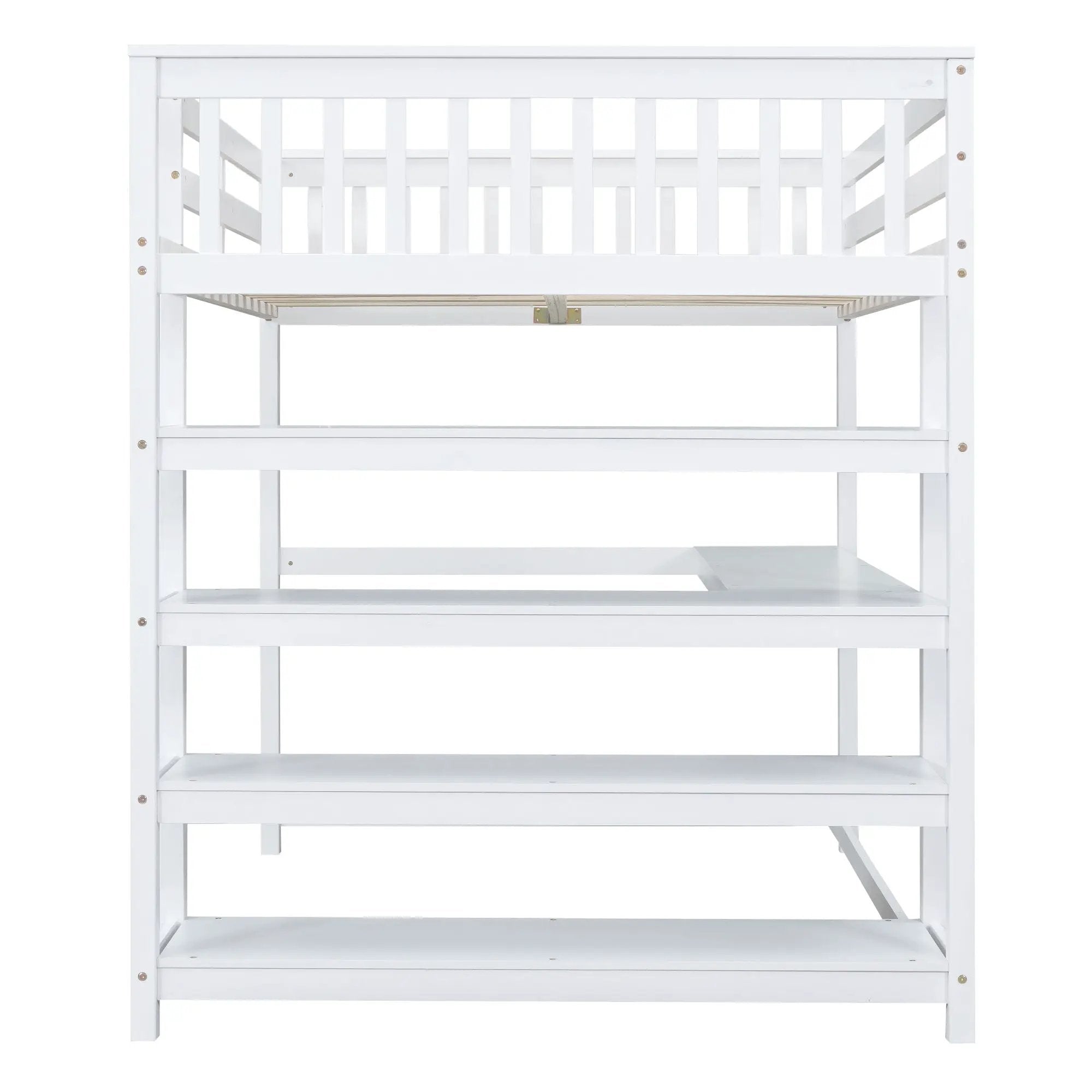 Loft Bed With Storage Shelves And Under Bed Desk