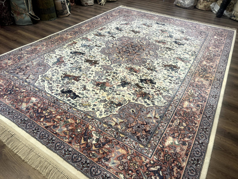 8.8 x 12 Karastan Ivory Hunting Rug #751, Vintage Wool Discontinued Original 700 Series, Rare by Jewel Rugs
