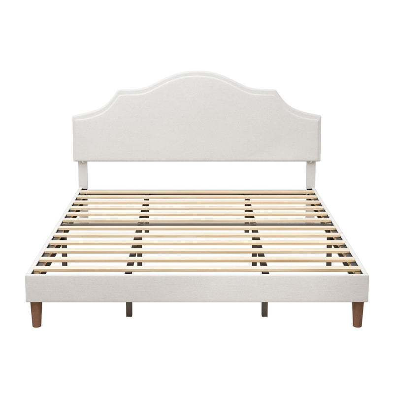 King Size, Upholstered Platform Bed Frame With Adjustable Headboard, No Box Spring Needed - White by HouseOfZazla