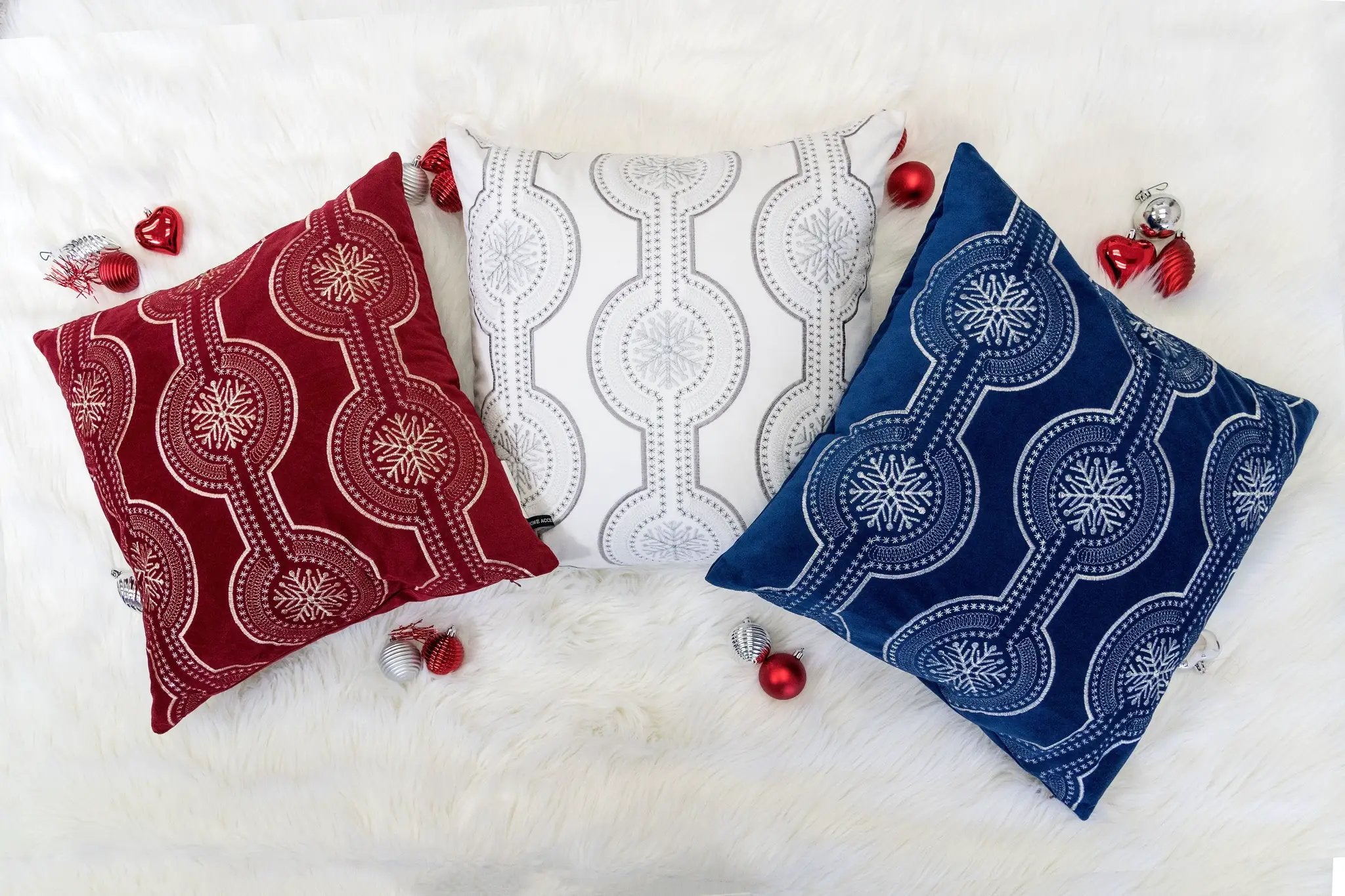 Red Holiday Embroidered Velvet Throw Pillow with Insert 20x20 Set of 2 by HouseOfZazla