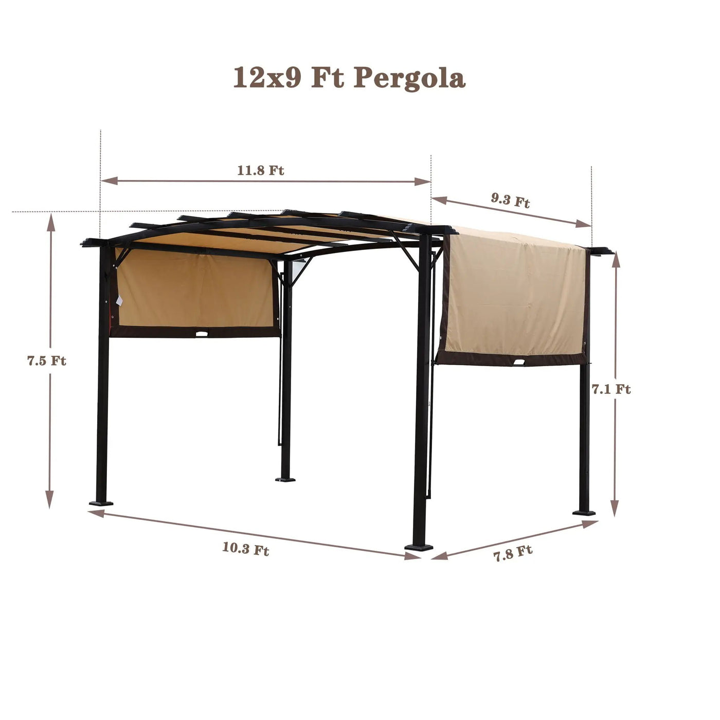 Outdoor Patio Pergola Gazebo - Steel Frame Sun Shelter With Retractable Canopy by HouseOfZazla