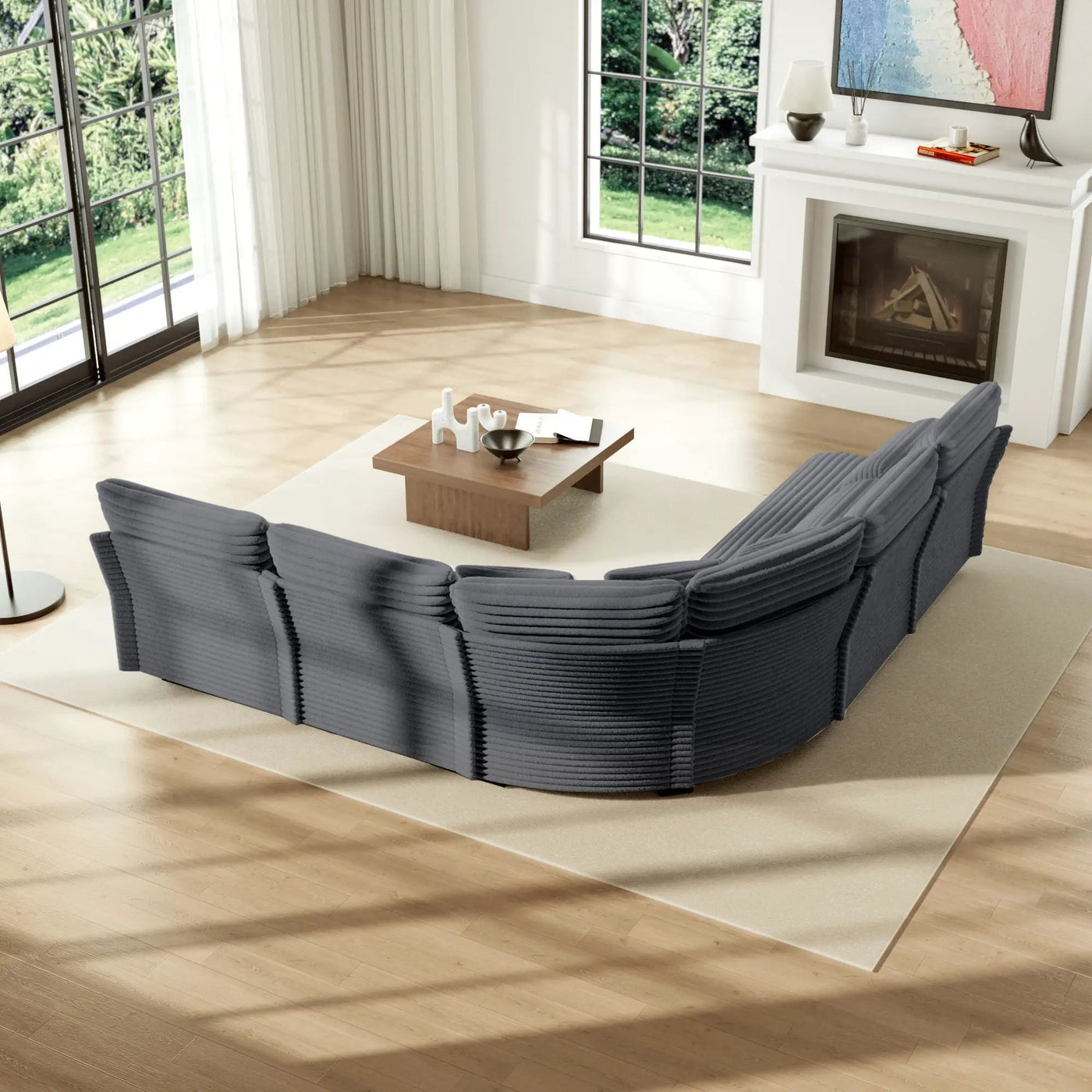 5 Seater L Shaped Sectional Sofa With Curved Corner, 7 Pillows by HouseOfZazla